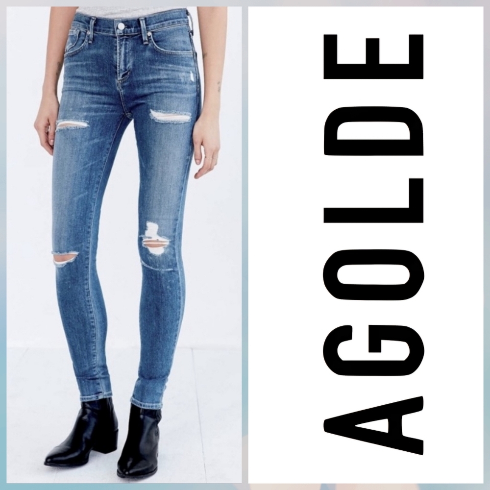 Agolde Skinny  Jeans Womens Blue   Distressed Denim Size 26 Mid Rise